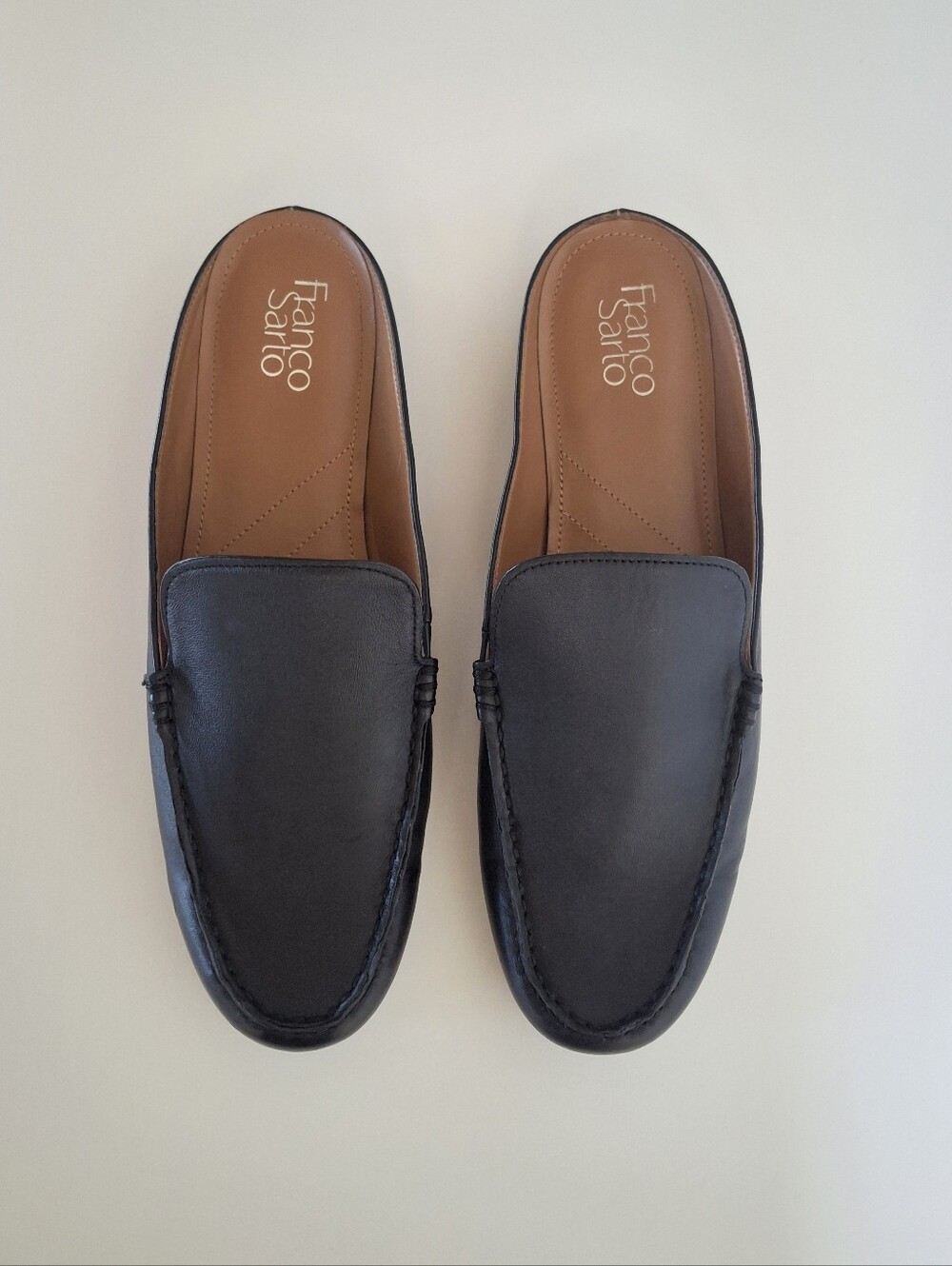 FRANCO SARTO Black Leather Slip-On Loafer Mules-  Size -10